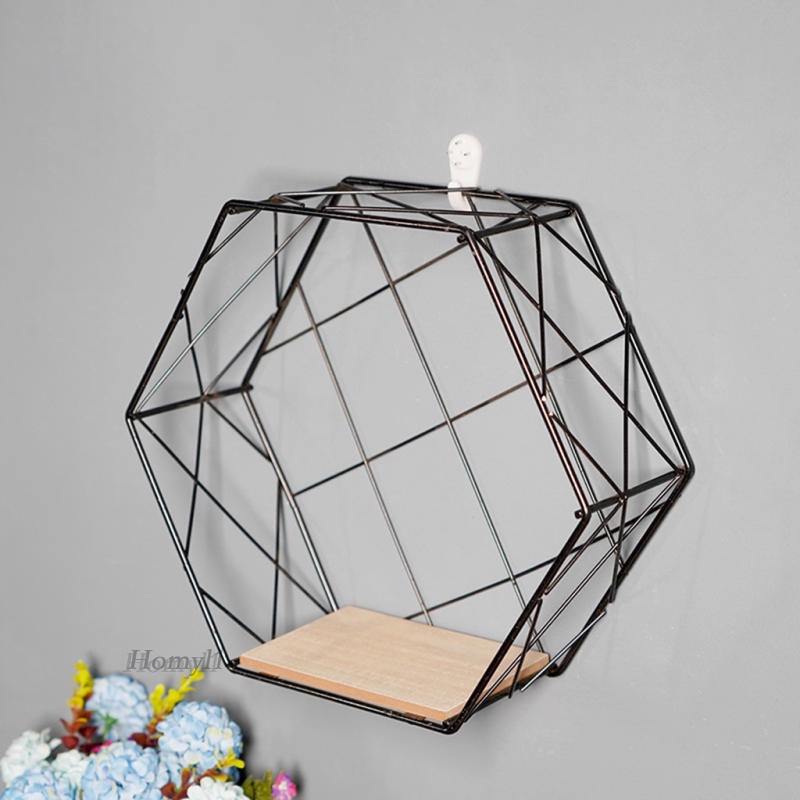 Giá đựng sách gắn tường hình lục giác bằng sắt phong cách Bắc Âu