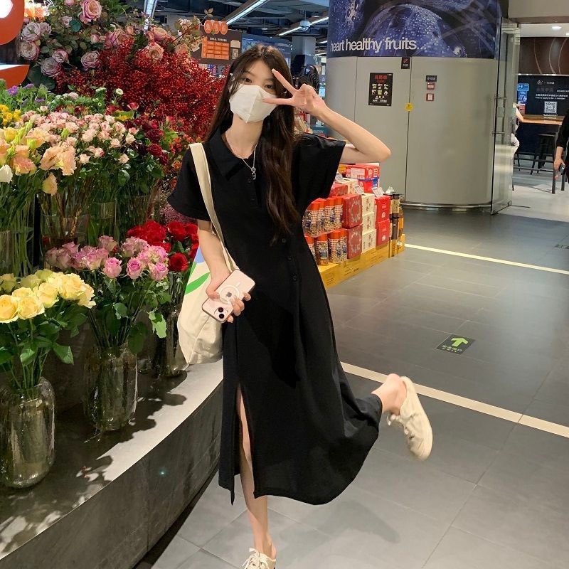 Váy đầm cổ POLO xếp ly eo dáng chữ A tay ngắn nhiều kiểu mùa hè phong cách Hàn Quốc