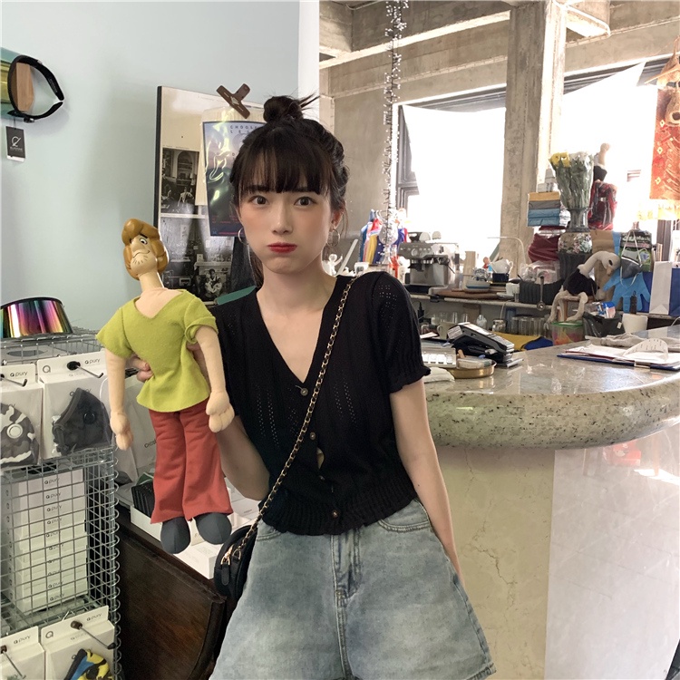 Áo cardigan ZHELIHANGFEI vải dệt kim tay ngắn dáng ôm vừa vặn thời trang mùa hè ngọt ngào cho nữ