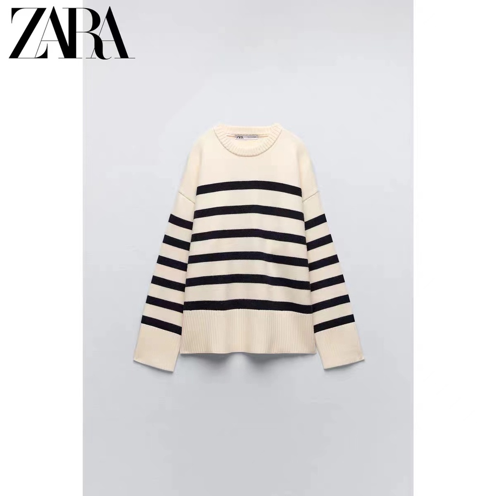 Zara Áo sweater Dệt Kim Kẻ Sọc Thời Trang Mùa Đông Cho Nữ