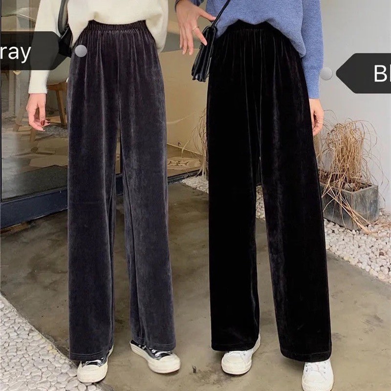 Sẵn hồng l, 2xl - Quần nhung ống rộng big size Sẵn đen, hồng 3xl