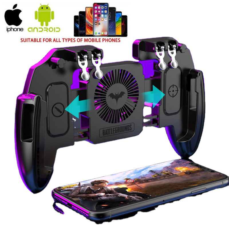 Mobile Joystick Controller Turnover Button Gamepad for PUBG iOS Android Six 6 Finger Operating Gamepad With Cooling Fan