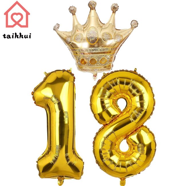 Set Bóng Bay Số Vàng Hình Vương Miện Vàng 10 18 20 30 40 50 To 90 Trang Trí Tiệc Sinh Nhật