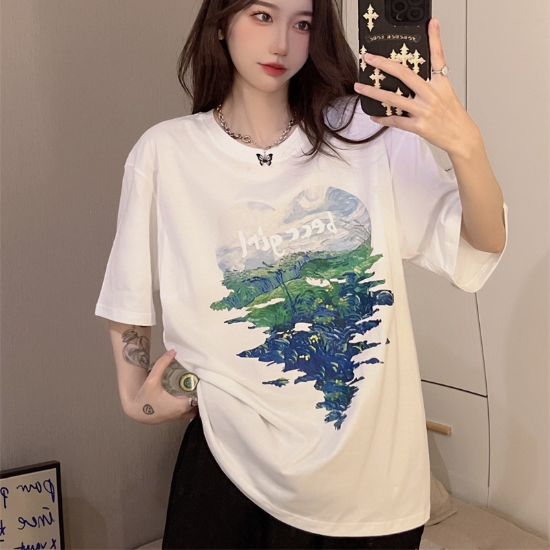 SUXI Áo Thun Tay Ngắn Dáng Rộng Phong Cách Đường Phố Thời Trang Mùa Hè Cho Nữ