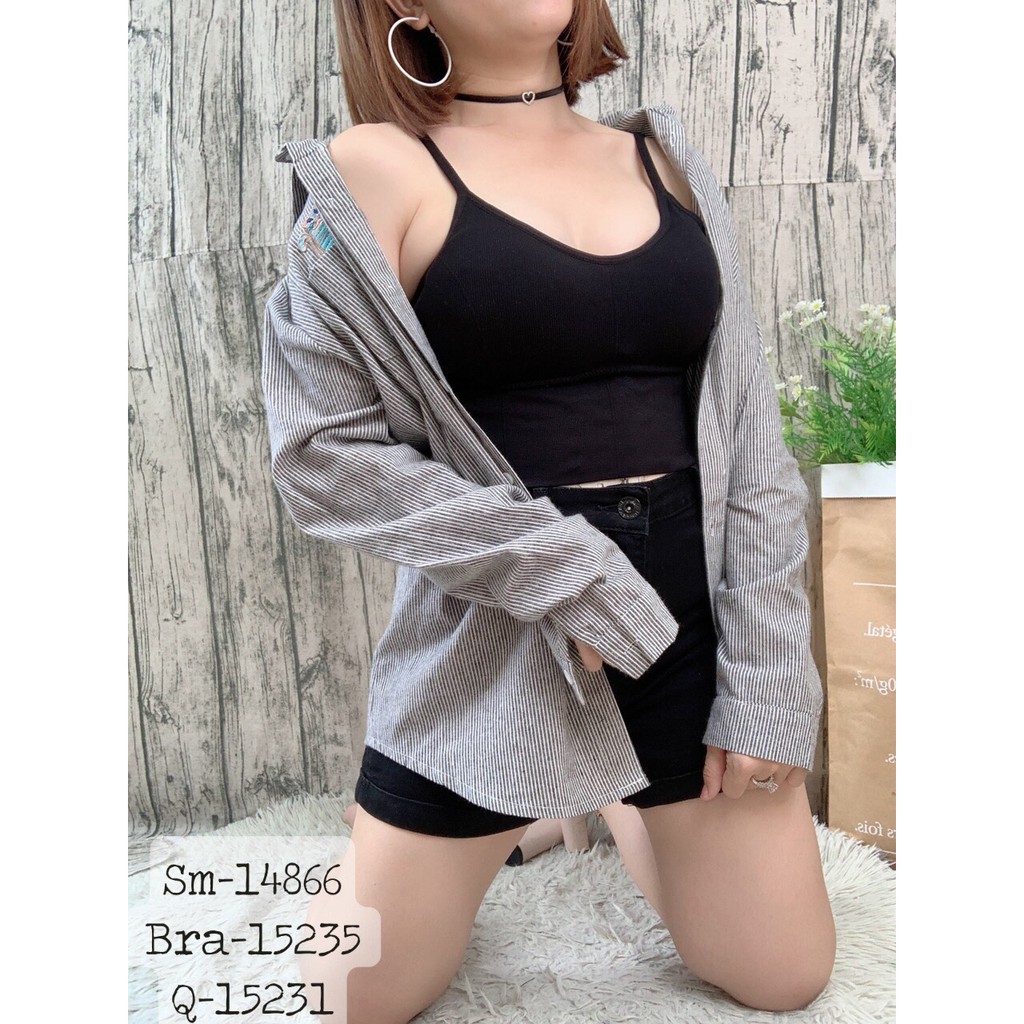 15235 - Trắng,Đen,Rêu - Áo BIG SIZE Bra 2 dây có mút lót dài - SN<110 | BigBuy360 - bigbuy360.vn