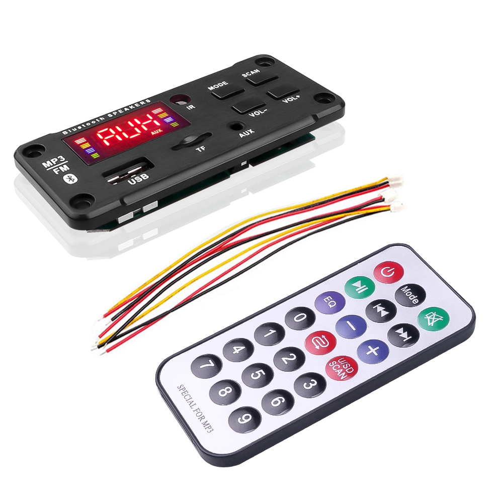 Bảng mạch âm thanh 12V Bluetooth 5.0 USB FM TF AUX không khuếch đại có màn hình lớn