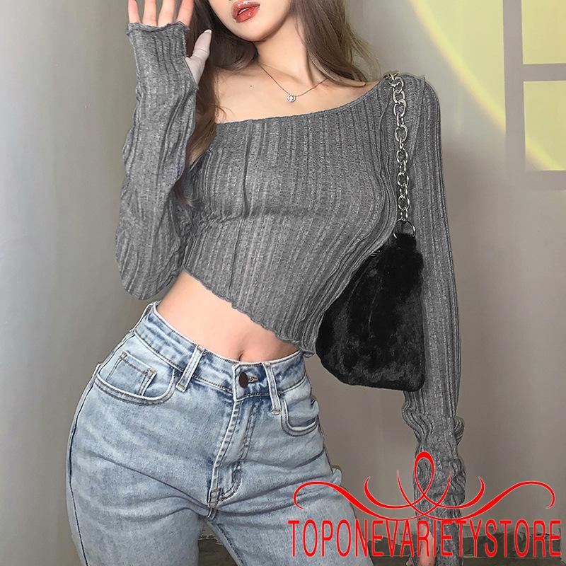 Áo croptop tay dài màu trơn thiết kế độc đáo thời trang quyến rũ cho nữ