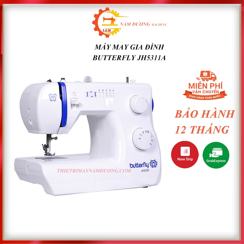 Máy May Gia Đình Cơ Bản Butterfly JH5205 Nhỏ Gọn thiết kế hiện đại với 5 đường may có sẵn + làm khuy 4 bước