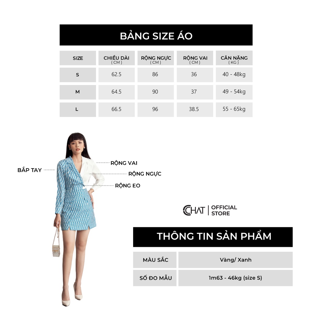 Áo Sơ Mi Nữ 𝐂𝐂𝐇𝐀𝐓 Phối Họa Tiết Ô Vuông Cổ 2 Ve Chất Lụa Cao Cấp Phong Cách Trẻ Trung 12FDL8049ST
