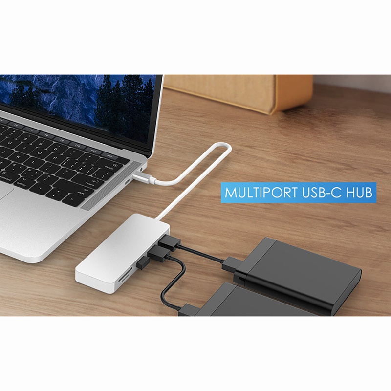 Bộ Chia Đọc Thẻ Nhớ Sd / Tf + 4 Cổng Usb 5 Trong 1 Cho Tất Cả Các Loại Usb C