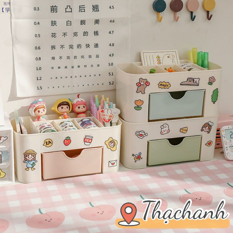 Kèm Sticker Hộp Đựng Đồ Dùng Để Bàn Cho Văn Phòng Phẩm, Mỹ Phậm 10x21x10cm