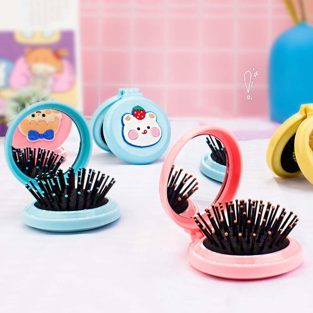 Lược Chải Tóc Mát Xa Da Đầu Kèm Gương Tròn Mini Gấp Gọn Tiện Lợi