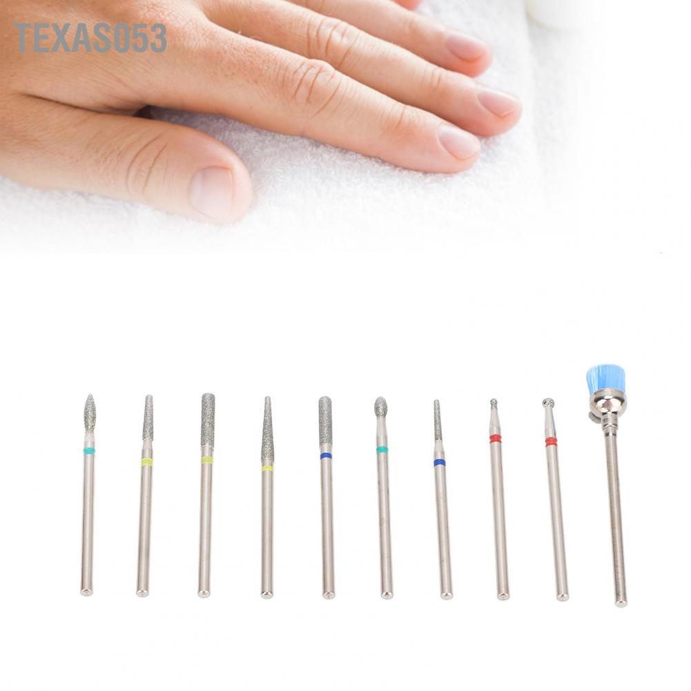 Hàng Sẵn Bộ 10 Đầu Khoan mài móng Hợp kim đánh bóng chuyên dụng Dụng cụ làm móng tay【Texas053】