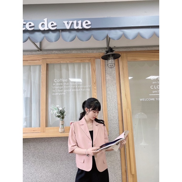 Áo Blazer dáng lửng cộc tay màu Hồng pastel HP001
