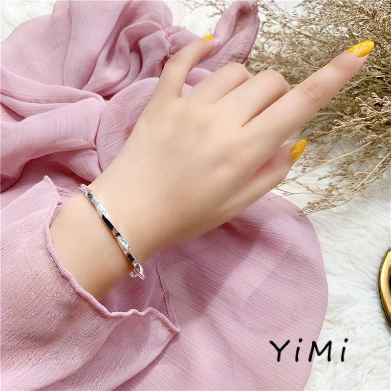 Vòng tay bạc s925 sterling mạ điện kiểu gợn sóng có thể điều chỉnh dành cho nữ