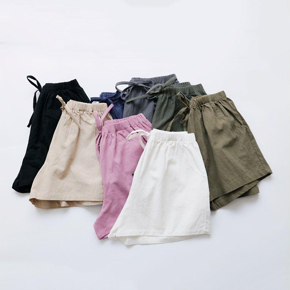 Quần Short Vải Lanh Cotton Màu Sắc Đơn Giản Cho Nữ