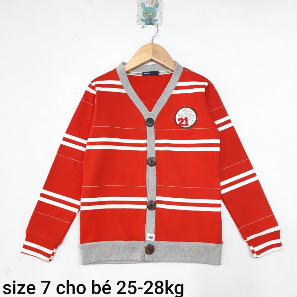 DG79-AL-07- Áo len tay dài bé trai, nút, cổ V, màu đỏ phối sọc, size đại cho bé trên 30kg, made in Việt Nam