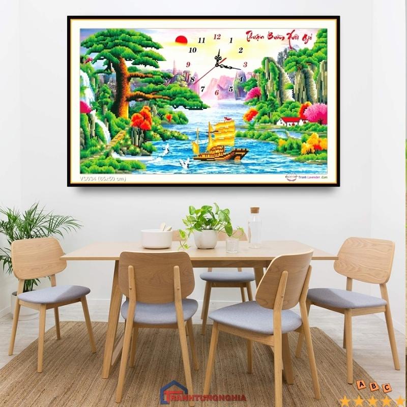 Tranh đính đá, tranh thêu chữ thập đồng hồ thuận buồm xuôi gió