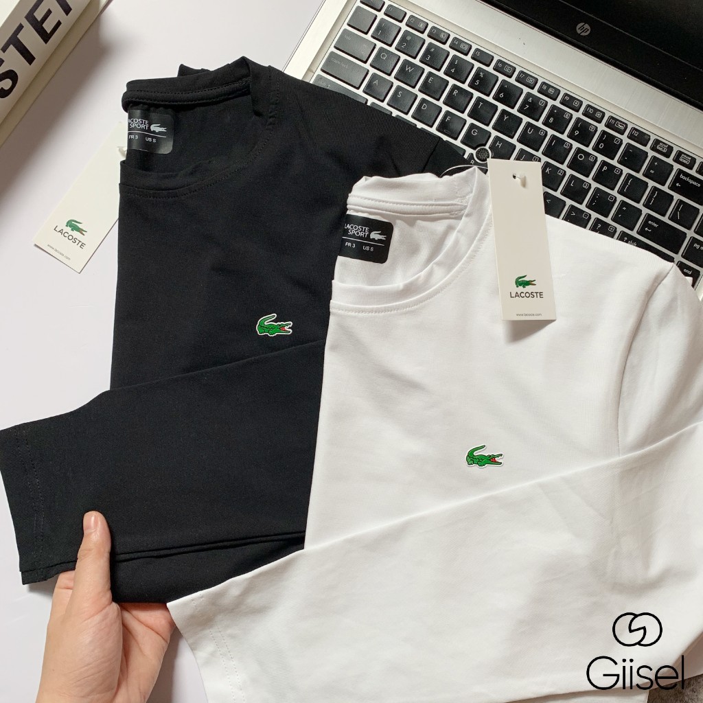 Áo phông nam nữ thun giữ nhiệt cotton cổ 3 phân - cổ tròn dài tay  co giãn 4 chiều - 2 màu Đen Trắng - mã LA01