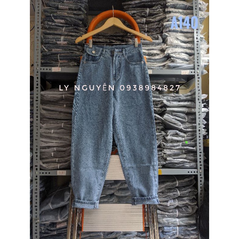 Quần BAGGY bò Jean nữ lưng cao lai đạp cạp cao túi kiểu vải dày dặn không co giãn rộng đẹp form chuẩn dáng boi lai đạp | BigBuy360 - bigbuy360.vn