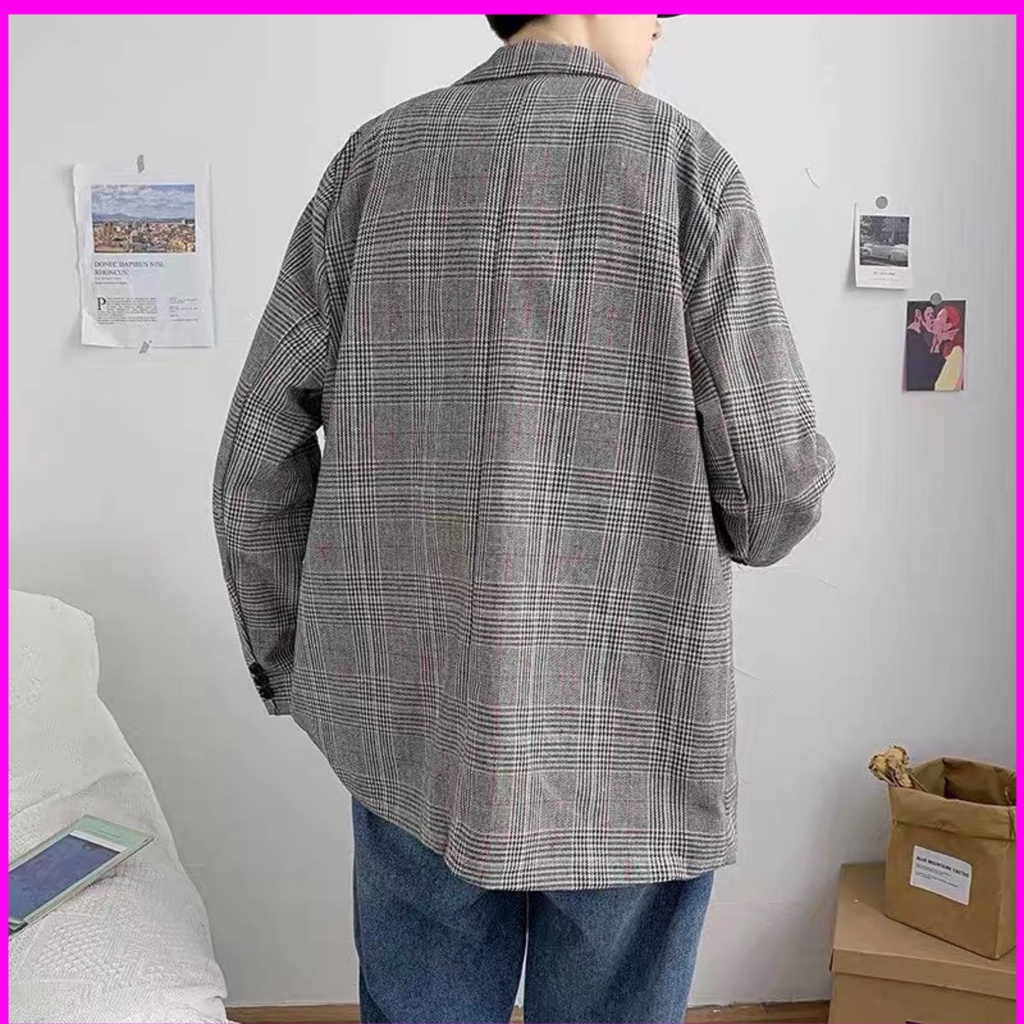 Áo blazer nam kẻ caro kiểu dáng thanh lịch  phong cách Hồng Kông 2021