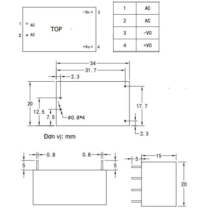 Module nguồn HLK-PM01 220V-5V 3W (Hi-Link)