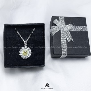 Dây chuyền hoa cúc dày dặn bạc ta nguyên chất,đính đá vàng trẻ trung năng động,dễ phối đồ, bảo hành trọn đời