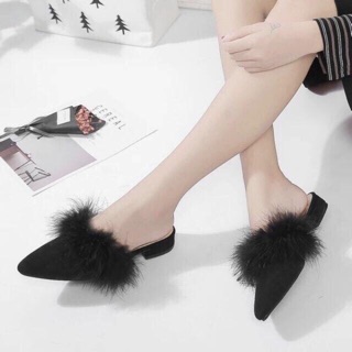 Giày mules viền lông siêu xinh