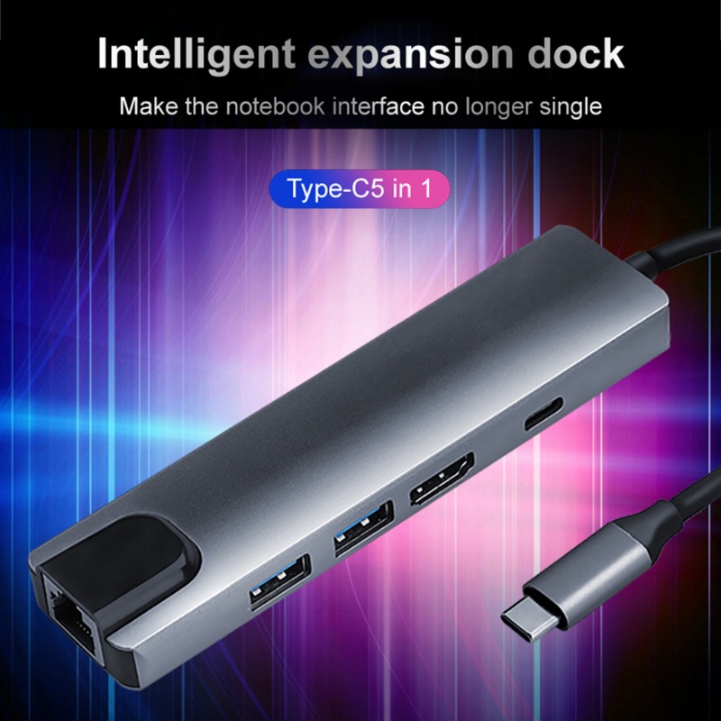 Hub Chia Cổng USB 3.0 5 Trong 1 65W PD Cho Laptop PC