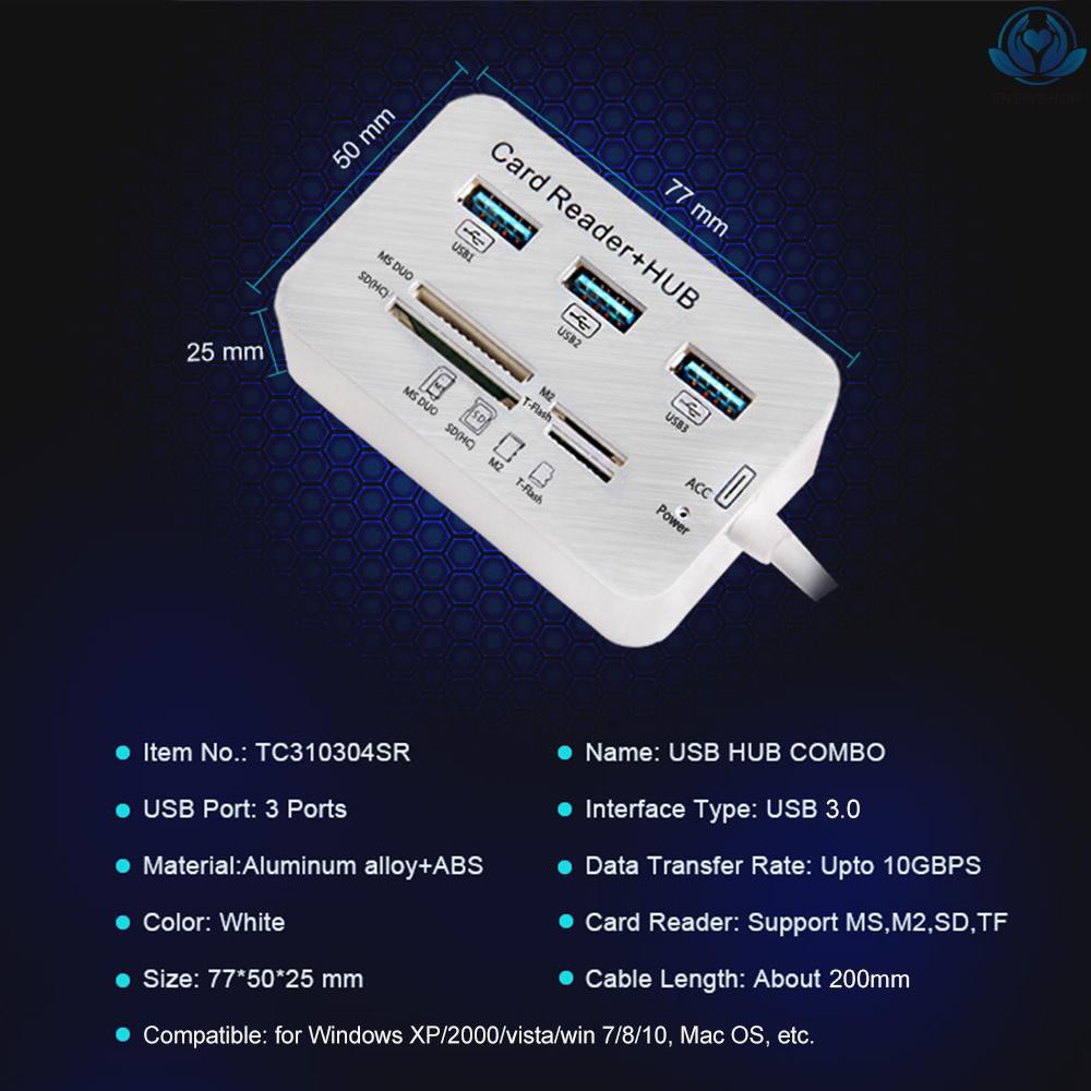 Bộ Chia Usb 3.0 Type C Hub 3.0 Kèm 3 Đầu Đọc Thẻ Nhớ Sd / Tf