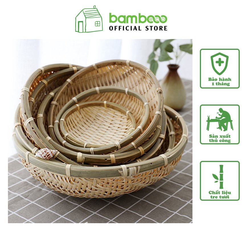Rổ tre tròn đan thưa BAMBOOO ECO giỏ đựng đồ đa năng phòng bếp
