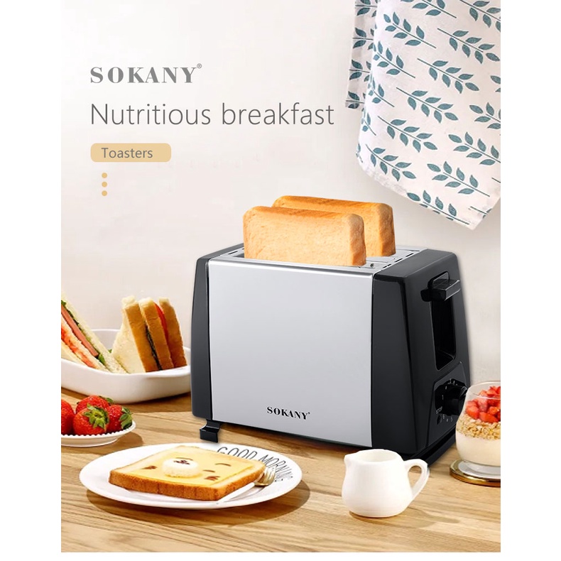 Máy Nướng Bánh Mì 2 Ngăn Sokany HJT-016S 750W Bằng Thép Không Rỉ Dễ Dàng Sử Dụng