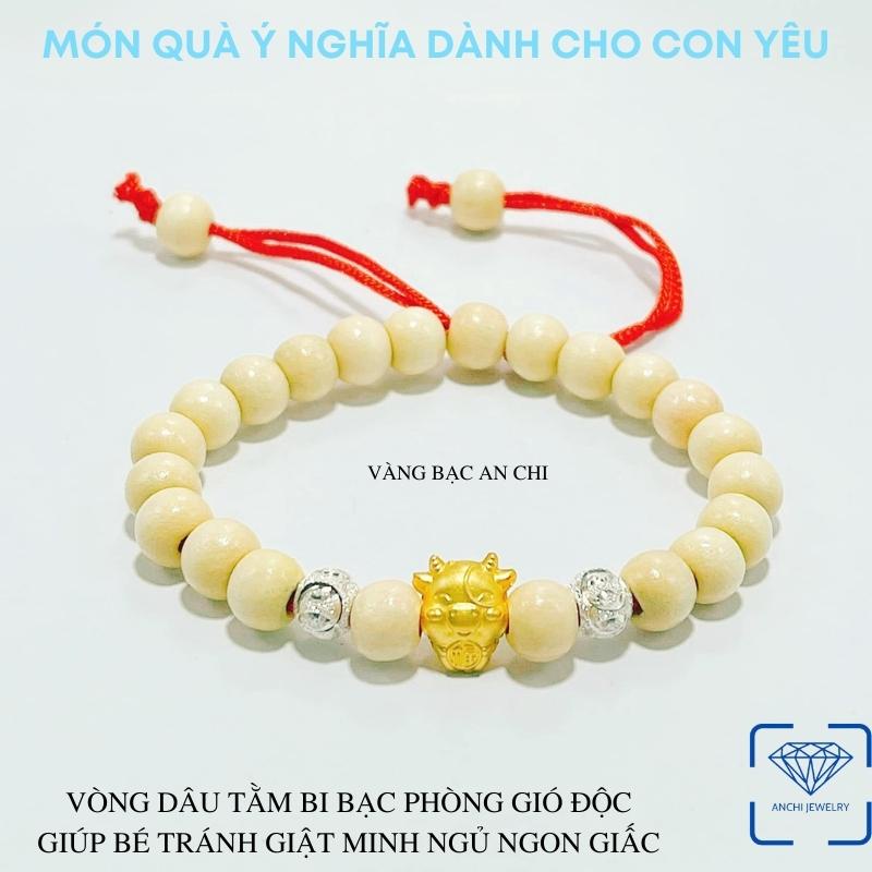 Vòng dâu tằm cho bé mix con giáp bạc ta mạ vàng, giúp bé ngủ tránh giật mình - Anchi jewelry