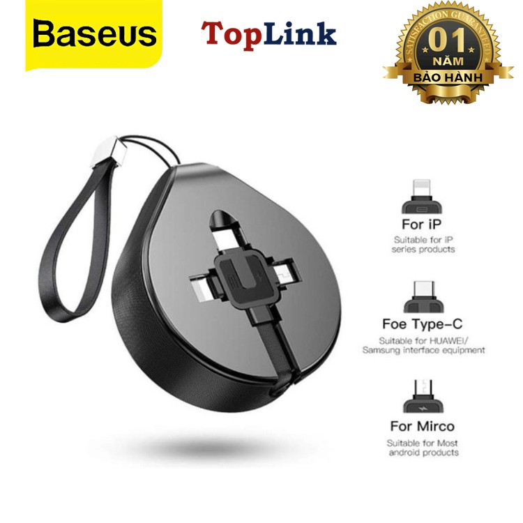 Cáp Sạc Đa Năng Siêu Bền 3 Đầu Chuẩn Micro USB,IPmáy tính bảng táo,Type C Dây Rút Tiện Sạc 3 Thiết Bị Một Lúc
