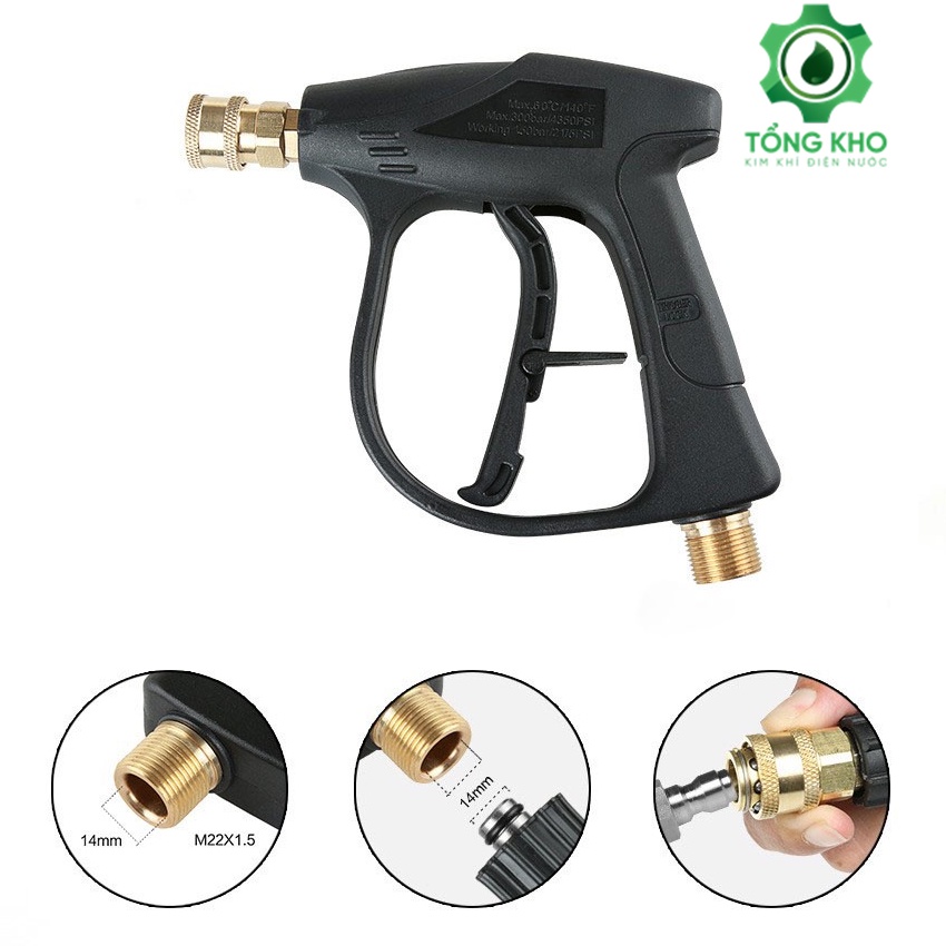 Súng xịt rửa xe ren ngoài 22mm và 14mm, kèm bộ nối nhanh 1/4inch chống trờn ren béc súng - Tổng kho kim khí điện nước