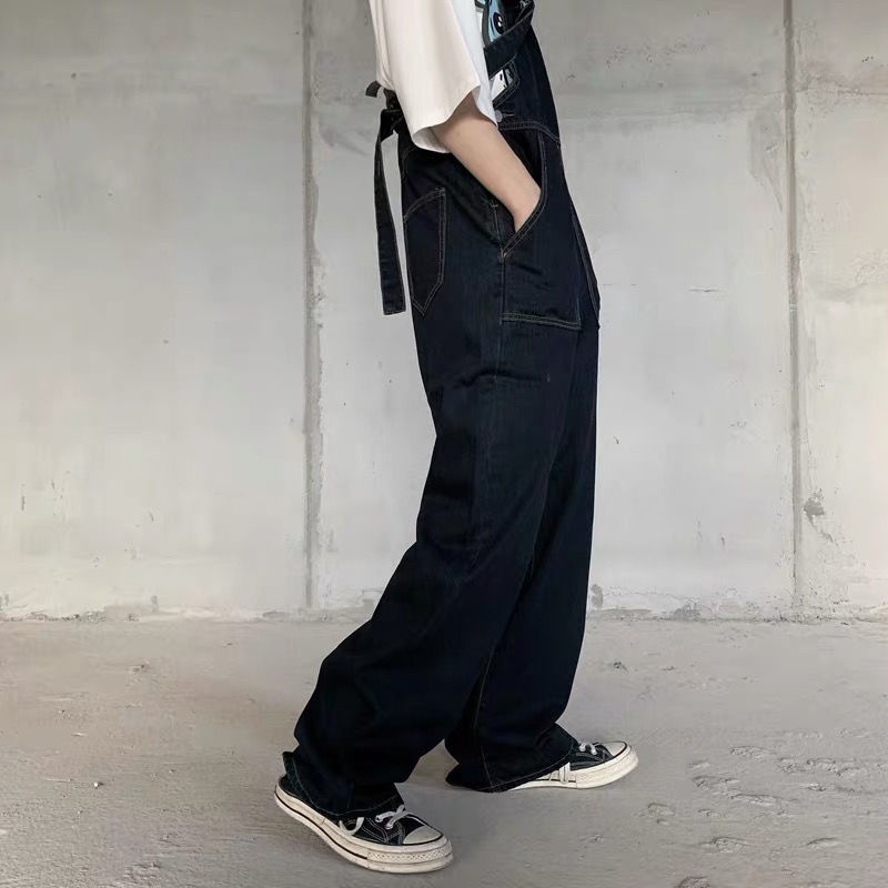 Quần yếm denim iMaodou ống rộng phong cách retro dễ phối đồ thời trang mùa thu cho nam