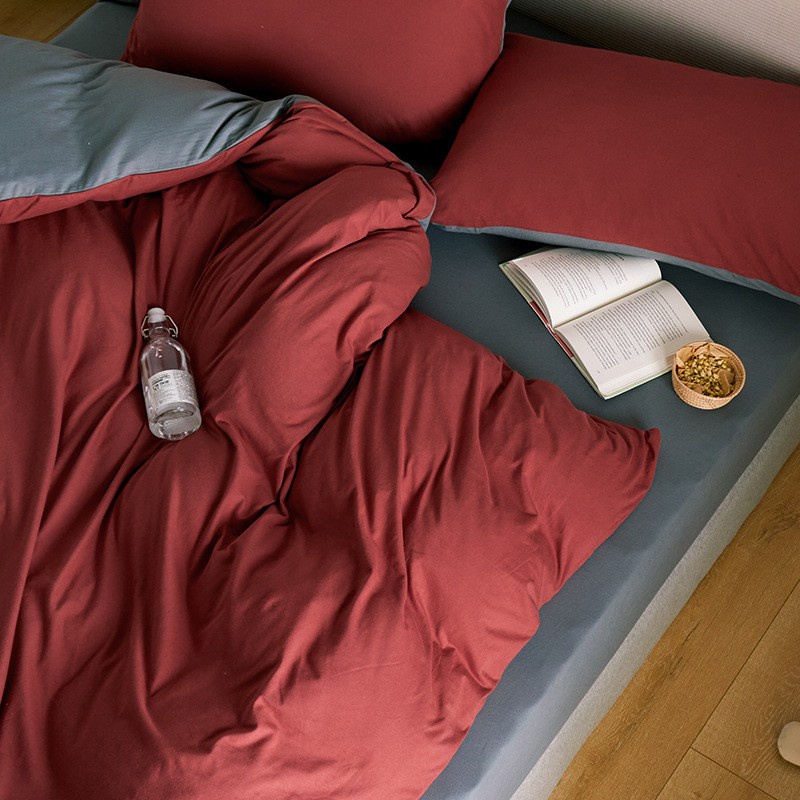 BỘ CHĂN GA GỐI COTTON TICI CAO CẤP ( CHĂN ĐÃ TRẦN BÔNG) MÀU ĐỎ GHI - ĐỦ KÍCH THƯỚC