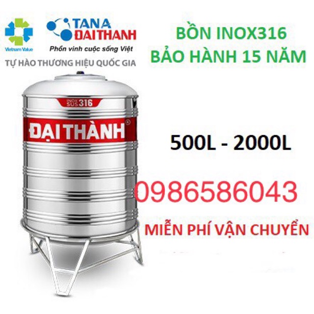 Bồn nước cao cấp VIGO 316 Đại Thành, bồn nước inox316, Bảo hành chính hãng 15 năm