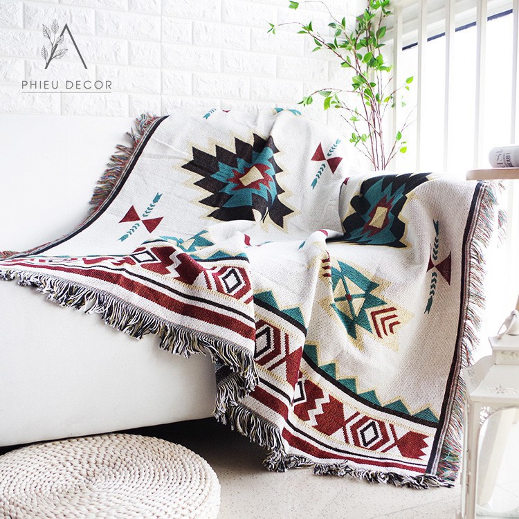FREESHIPThảm thổ cẩm trang trí homestay, sofa phong cách bohemian