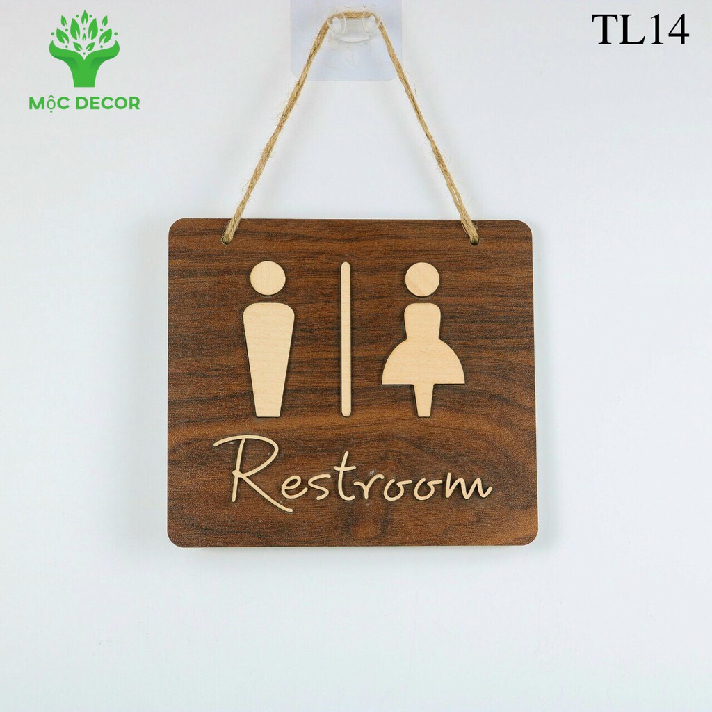 Biển Bảng Gỗ Decor Toilet Trang Trí Treo Cửa Nhà Tắm, Toilet, WC - MỘC DECOR - Mã TL14 (TẶNG KÈM MÓC TREO)