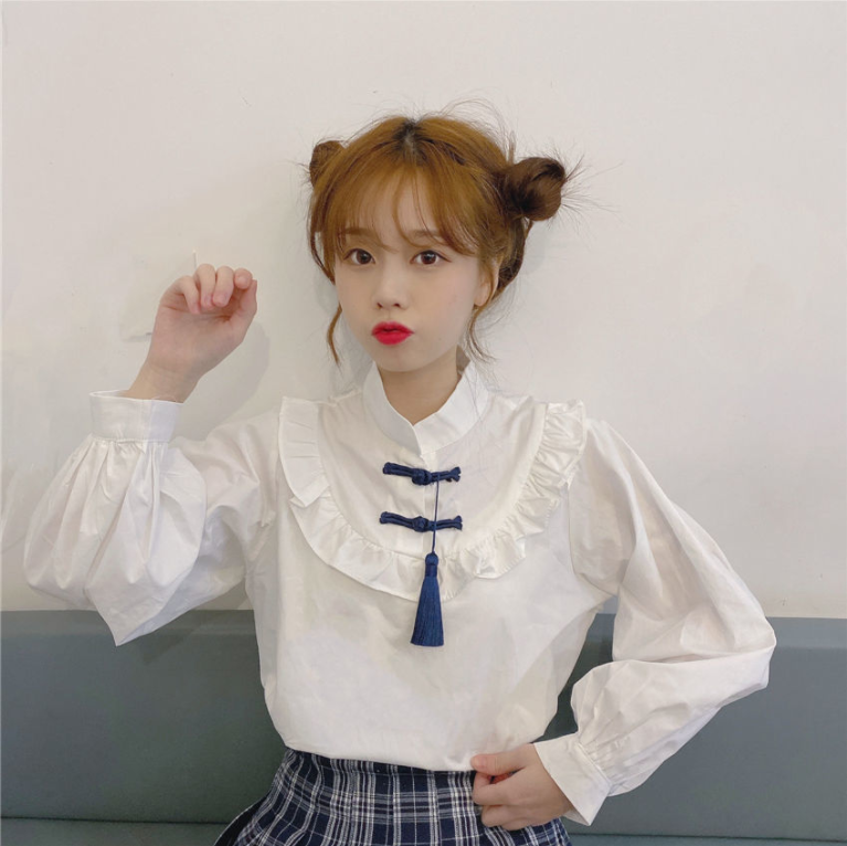 Áo Sơ Mi Dài Tay Cổ Đứng Phối Nút Thời Trang Cho Nữ