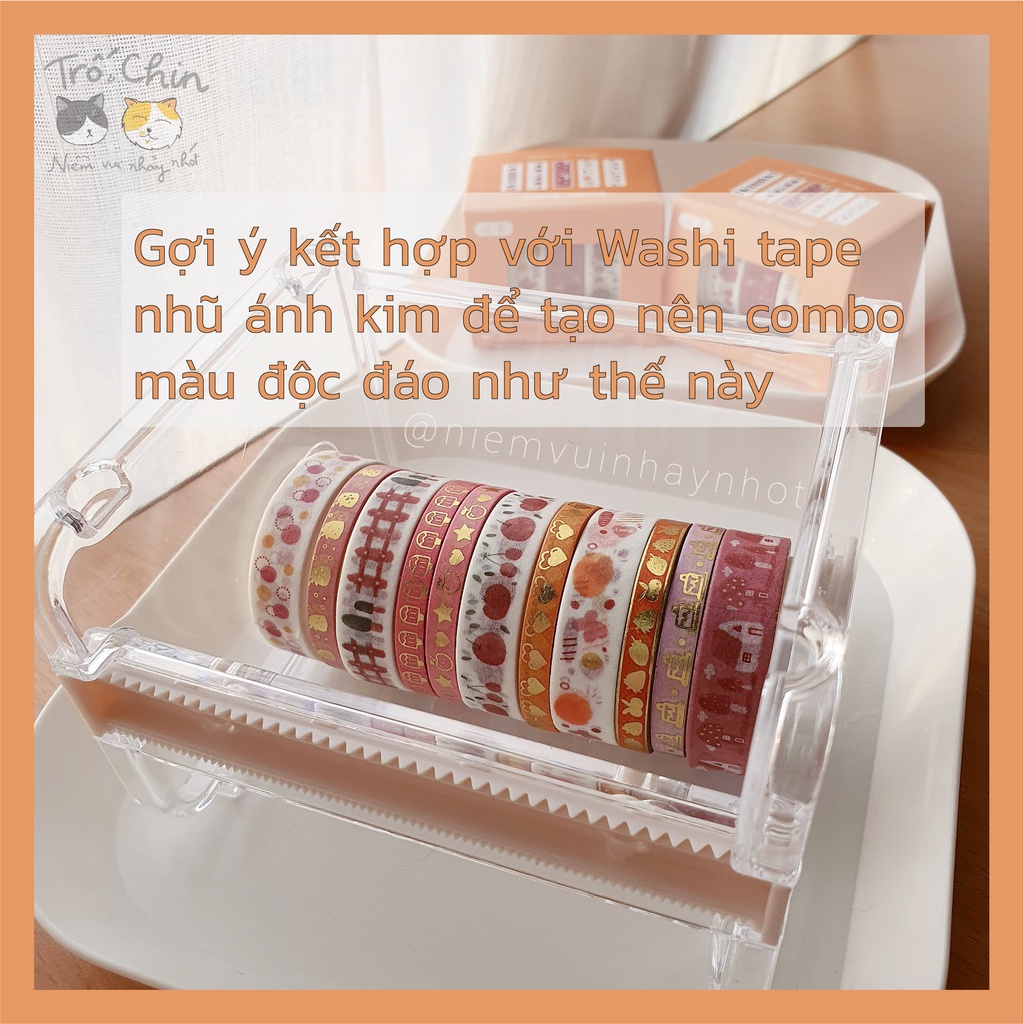 [ẢNH THẬT] [LOẠI MÀU 5-8] Hộp 5 cuộn Washi tape Băng dính dán nhiều họa tiết nhiều màu Masking tape (1cm*2m)