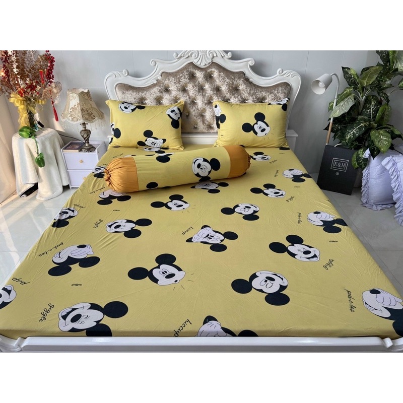 Bộ ga gối thun hàn hình chuột Mickey