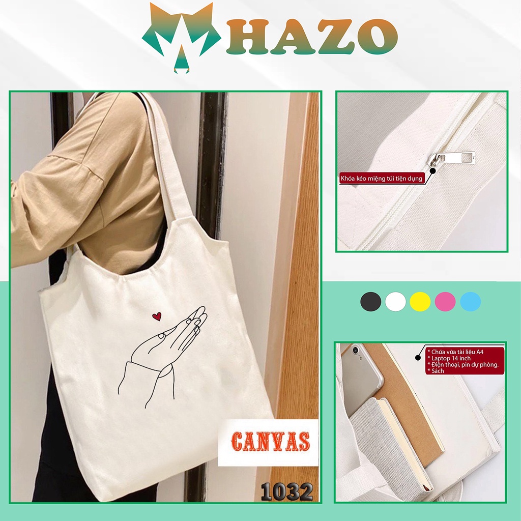 TÚI TOTE TRẮNG CHẤT VẢI CANVAS 501 1032 ĐÔI BÀN TAY DỄ THƯƠNG HÀNG CHUẨN ĐẸP