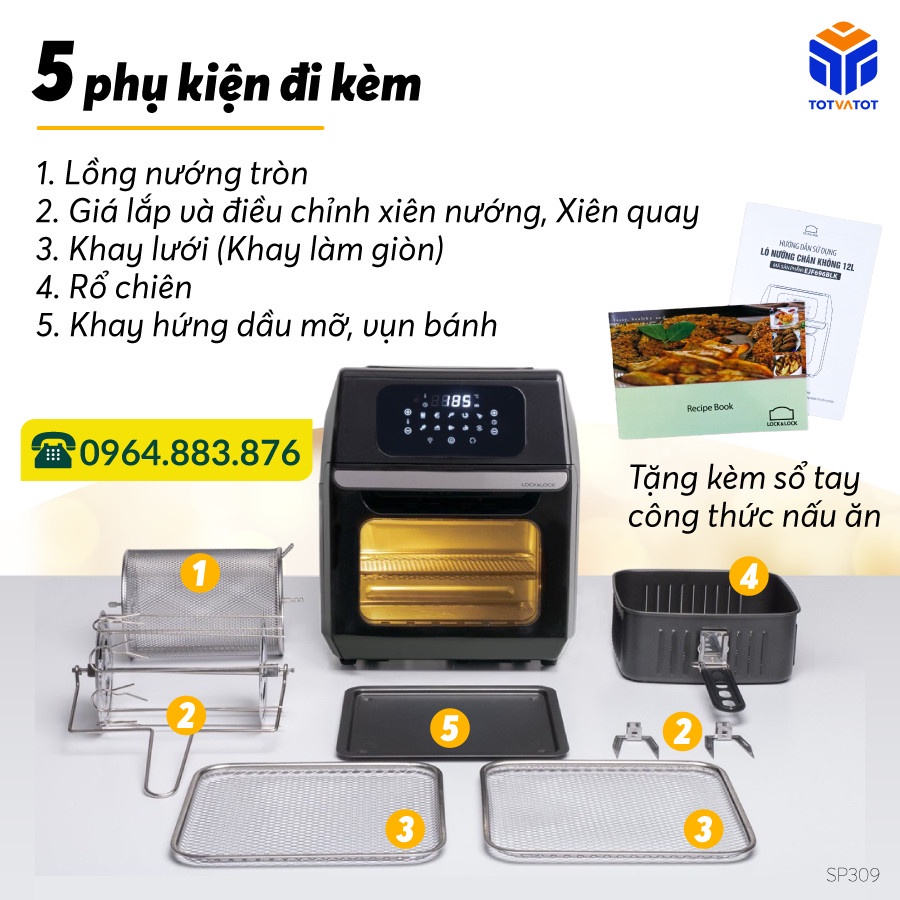 Nồi chiên không dầu Lock&Lock 12 lít  bảo hành 12 tháng SHIP HỎA TỐC