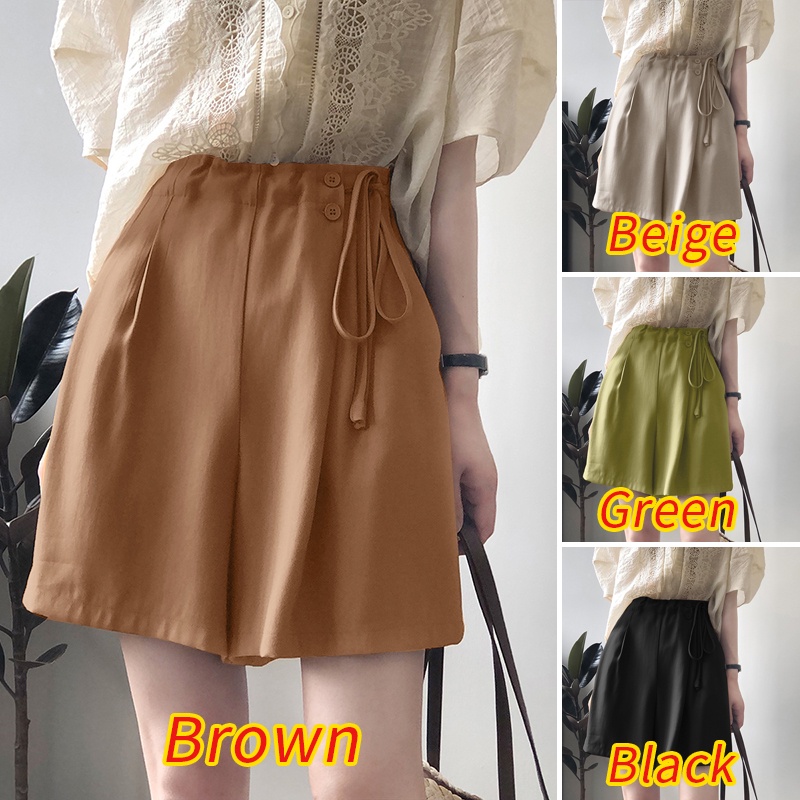 Zanzea Quần Short Lưng Thun Rút Dây Màu Trơn Trang Trí Nút Thời Trang Cho Nữ