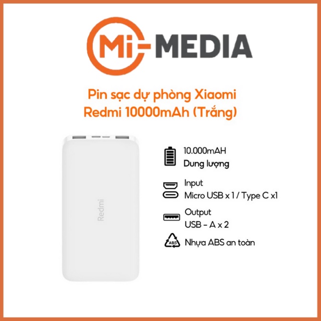 Pin sạc dự phòng Xiaomi Redmi 10000mAh - PB100LZM BẢO HÀNH CHÍNH HÃNG 6 tháng