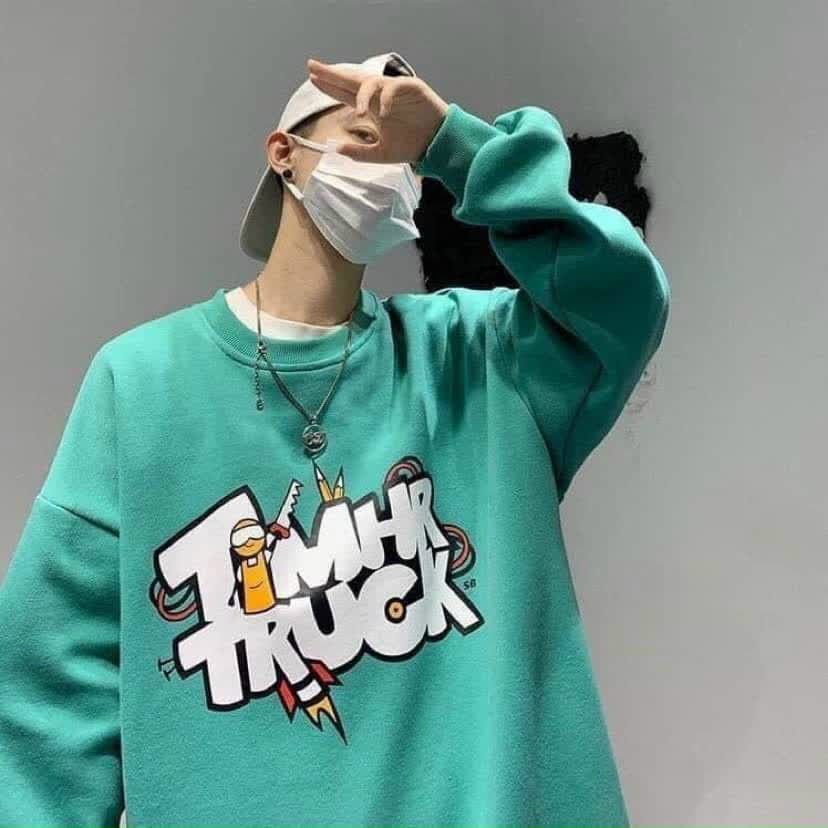 Áo nỉ sweater nam nữ unisex FAMMILYSHOP in chữ TIMHR TRUCK form rộng dài bacsic