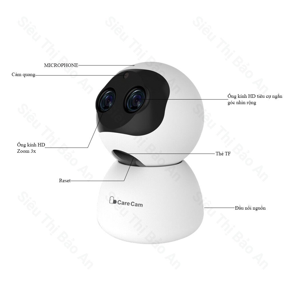 Camera wifi carecam SM40CT- 2 mắt kép Zoom 10X hình ảnh sắc nét -Đàm thoại 2 chiều -Hồng ngoại xem đêm,bảo hành 12 thang