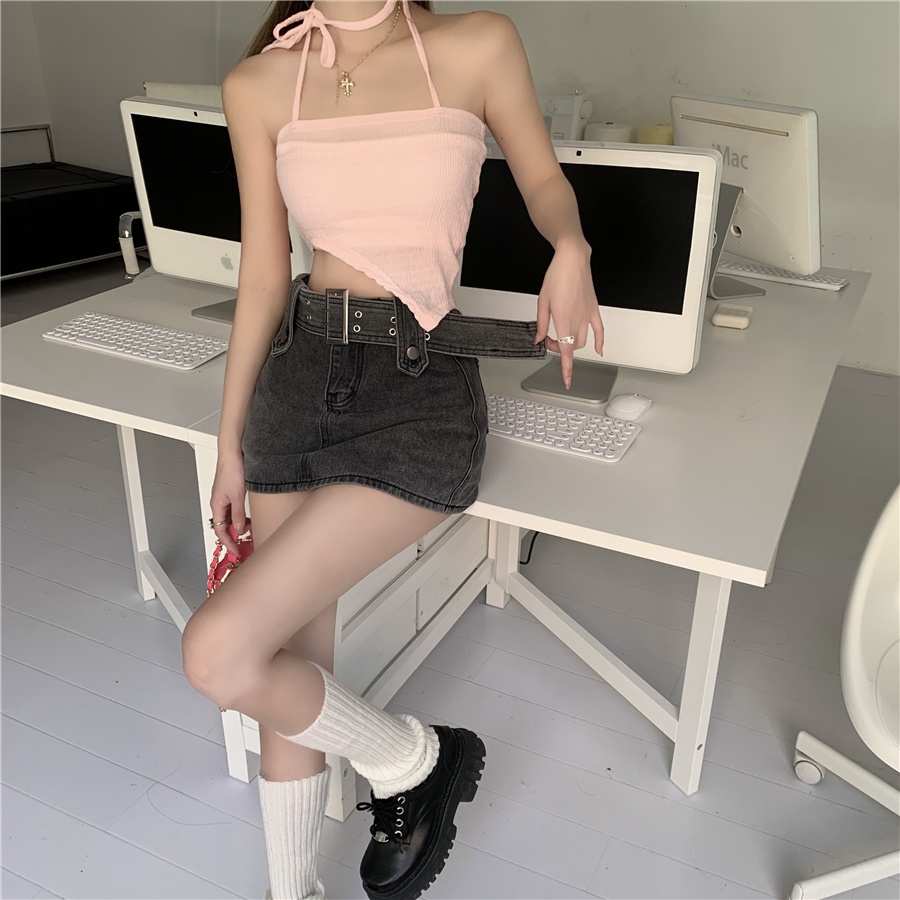 Chân váy jean chữ A lưng cao phong cách Hàn Quốc thời trang gợi cảm cho nữ